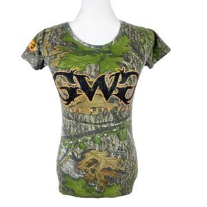 Girls with Guns Shirt Women Small Green Camo Spellout Short Sleeve GWG Tee